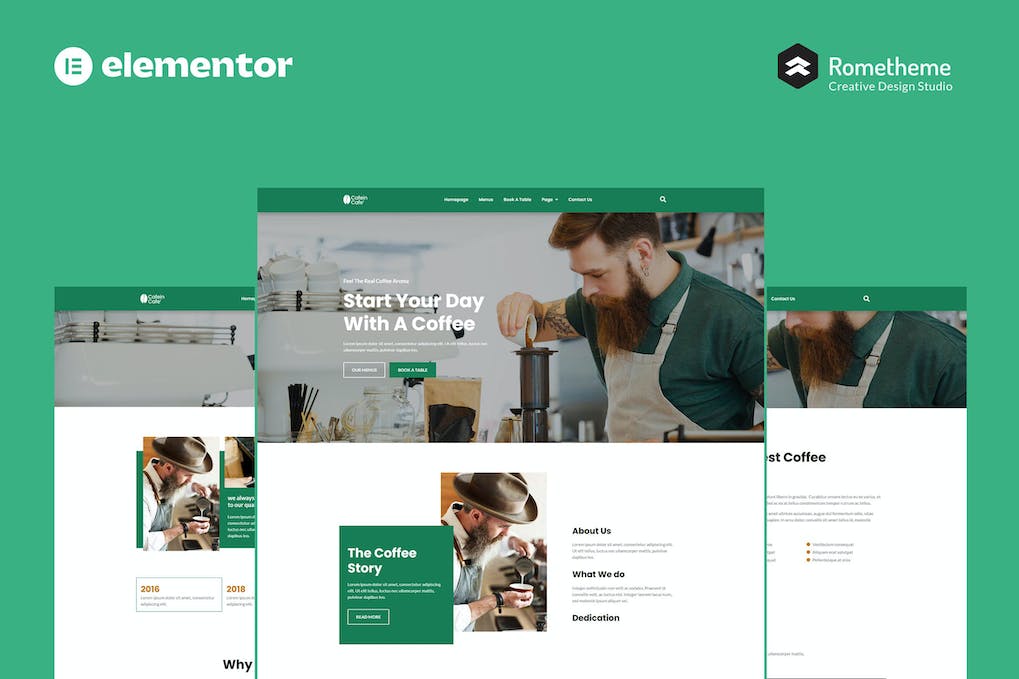 Cafein - Template Kit de site completo para cafeterias e cafés Elementor Pro