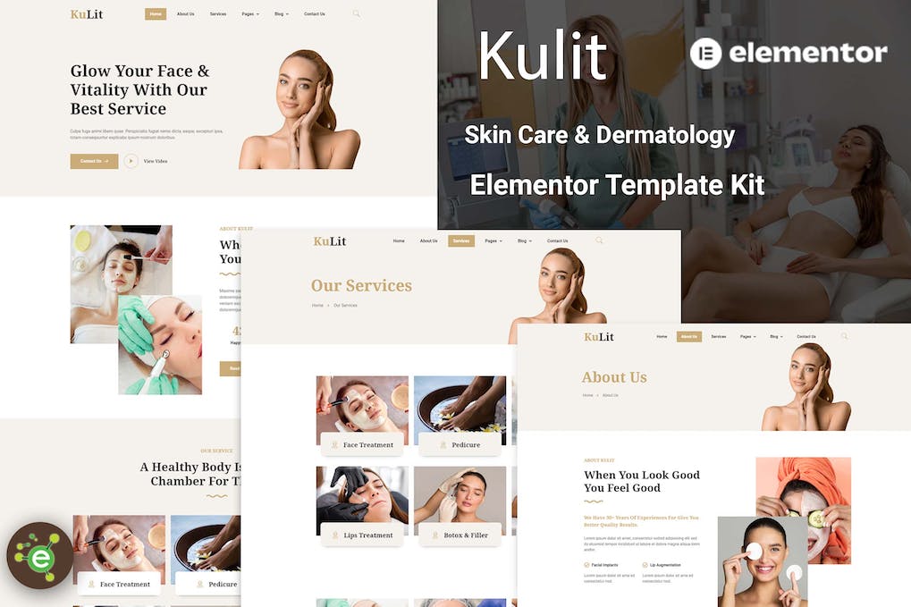 Kulit - Kit de Modelo Elementor para Cuidados com a Pele e Dermatologia